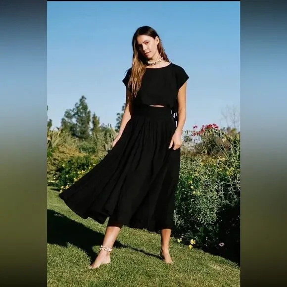 NWT Free People Sundown Skirt Set Midi Skirt and Crop Top Black - Picture 1 of 3